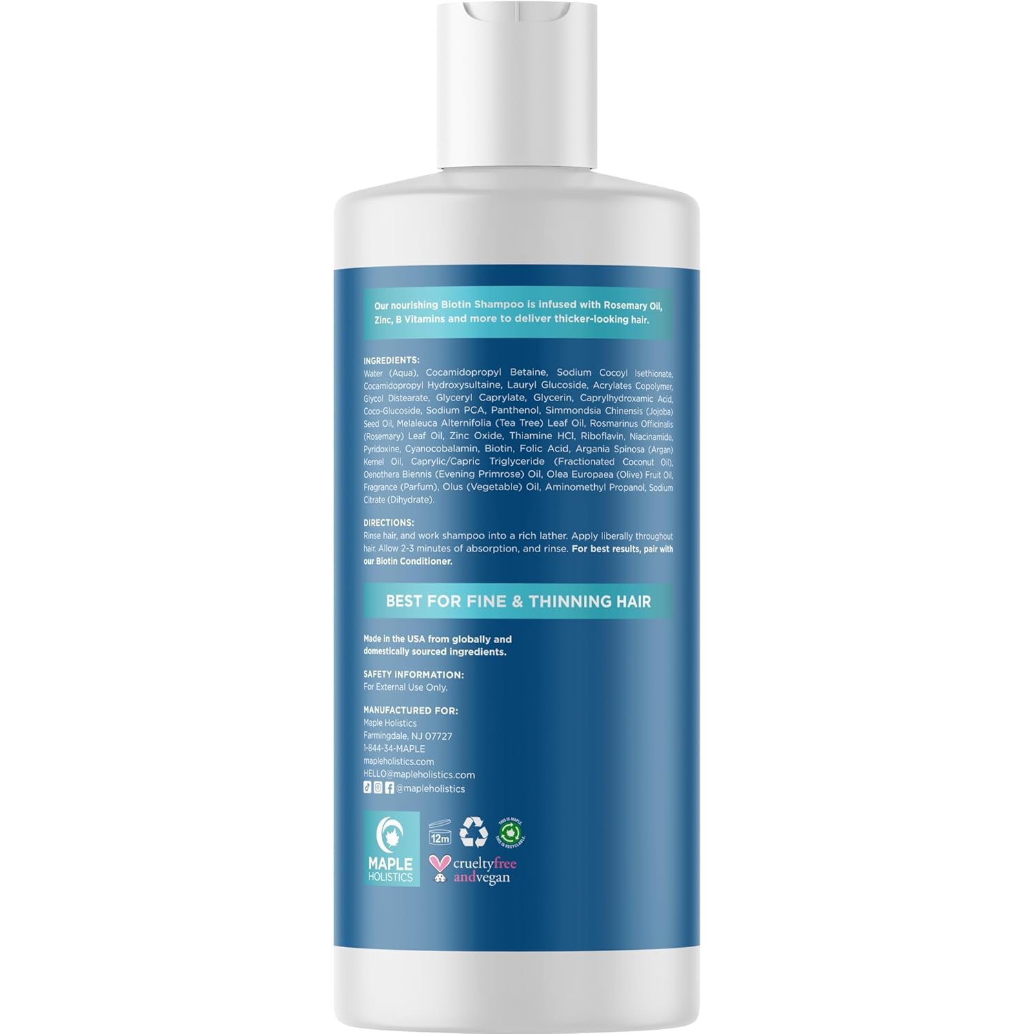 Biotin Shampoo for Thinning Hair - Volumizing, Sulfate-Free, 95% Natural
