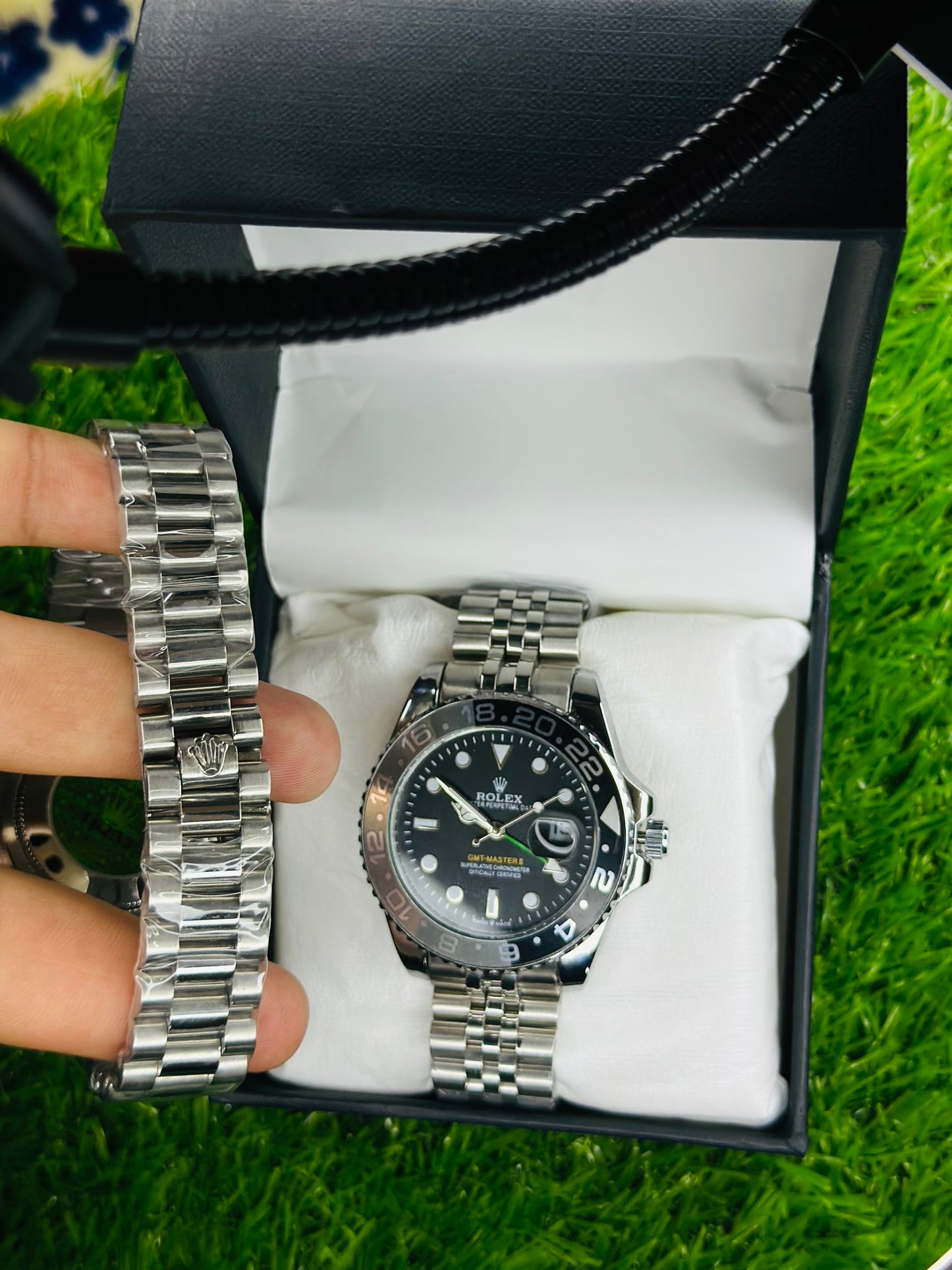 Premium Rolex-Inspired Blue Dial Watch with Diamond Markers & Jubilee Strap
