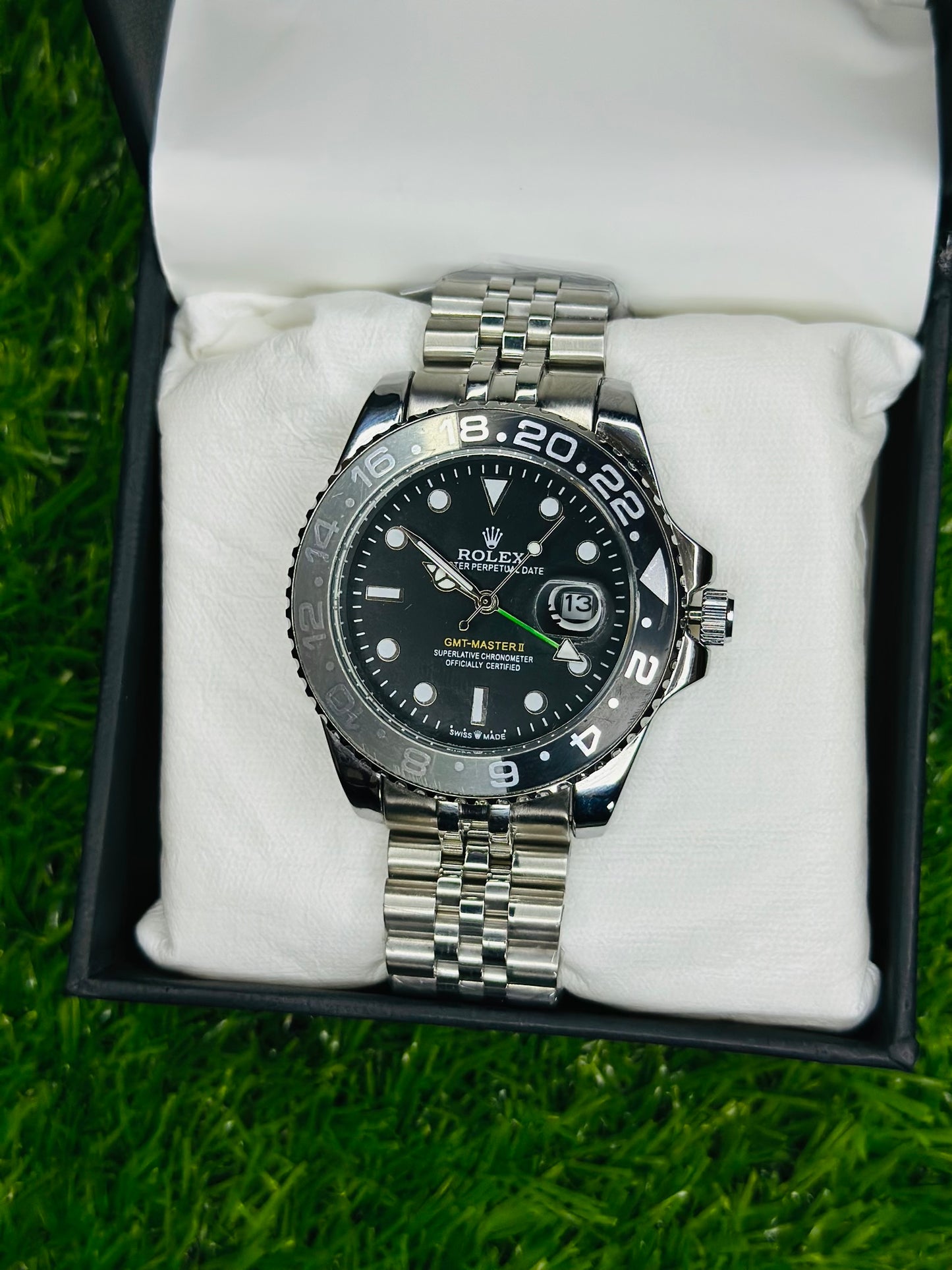 Premium Rolex-Inspired Blue Dial Watch with Diamond Markers & Jubilee Strap