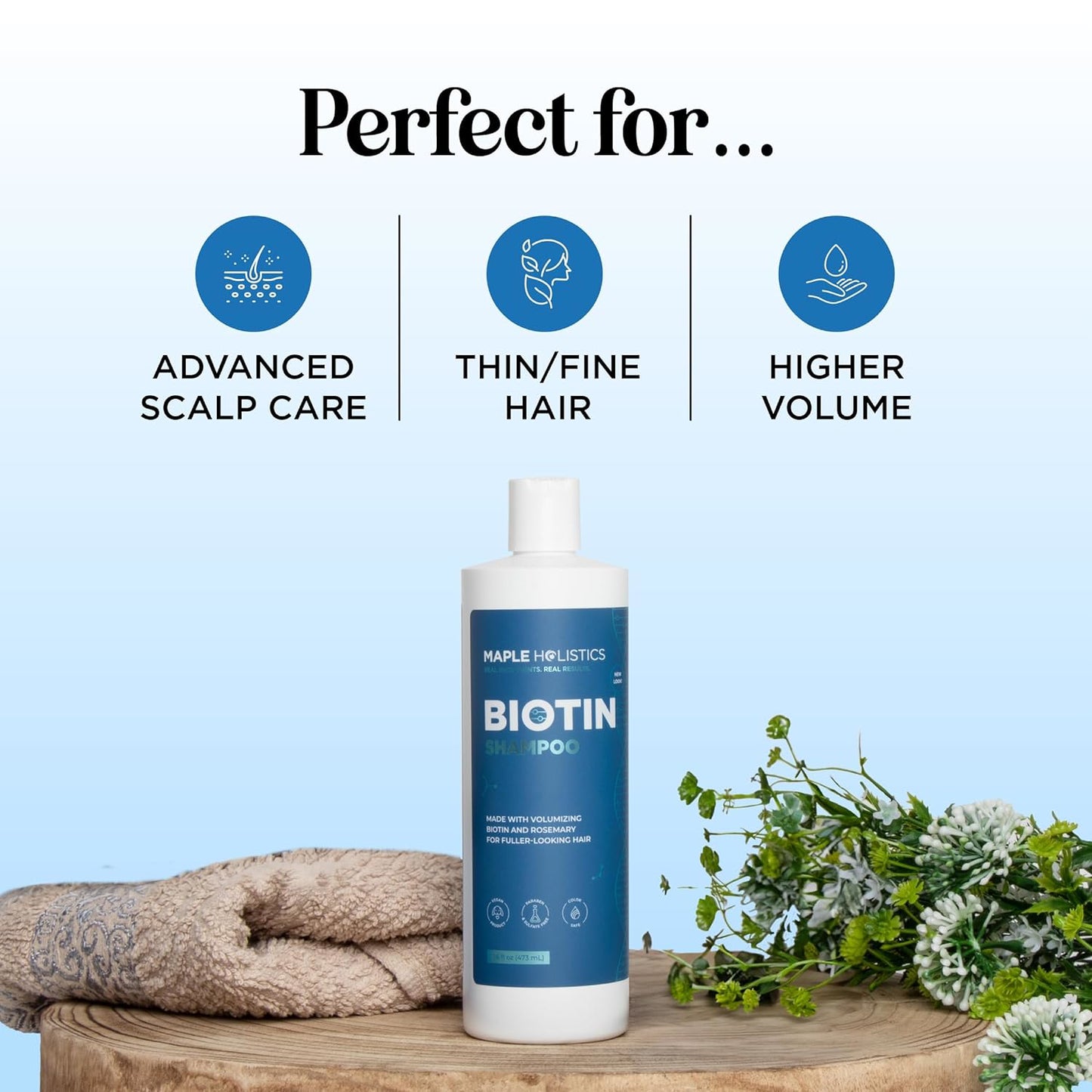 Biotin Shampoo for Thinning Hair - Volumizing, Sulfate-Free, 95% Natural